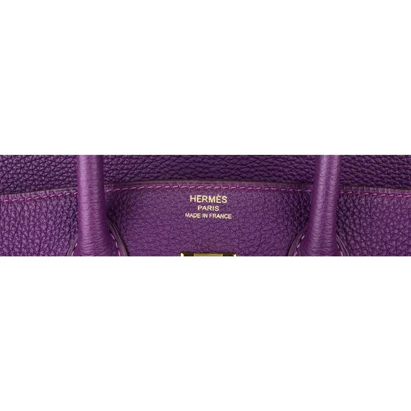 Hermes Birkin 25 Leather Gold Hardware Handbag Bag for Women (Purple Matt)
