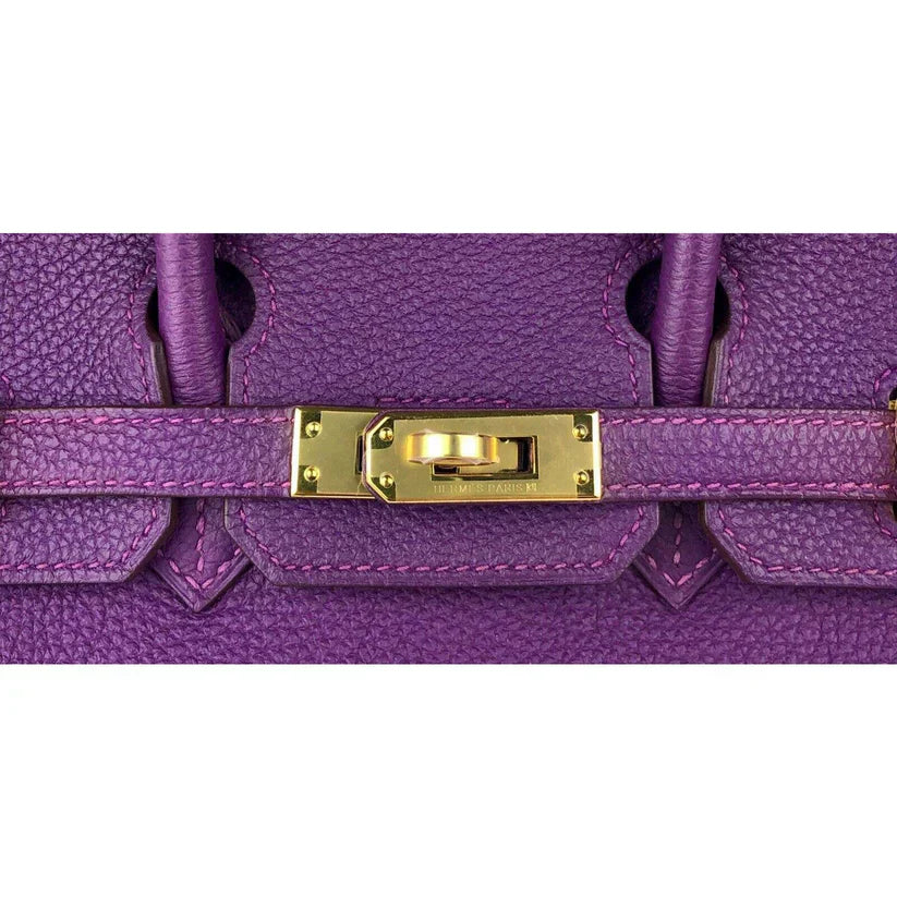 Hermes Birkin 25 Leather Gold Hardware Handbag Bag for Women (Purple Matt)