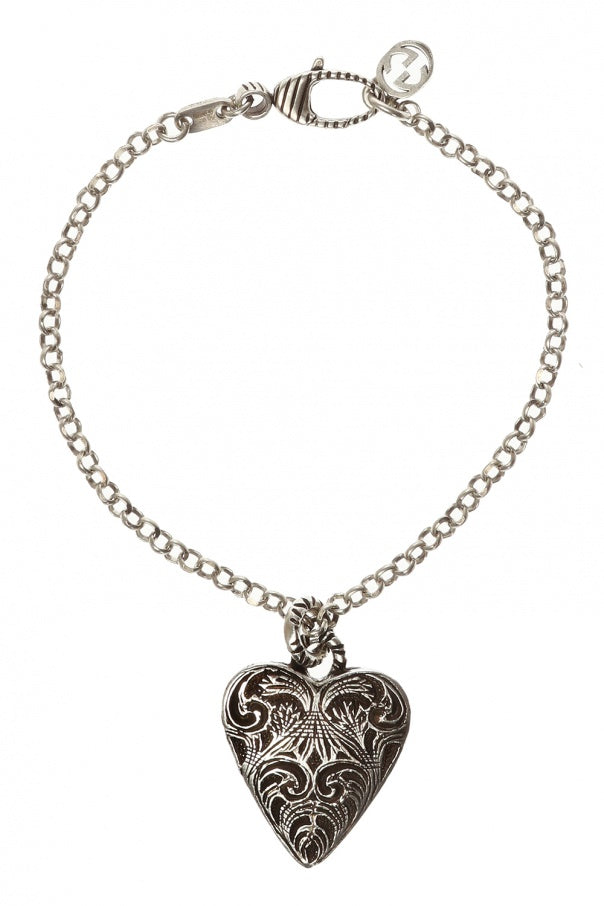 Gucci Sterling Silver Bracelet with Engraved Heart