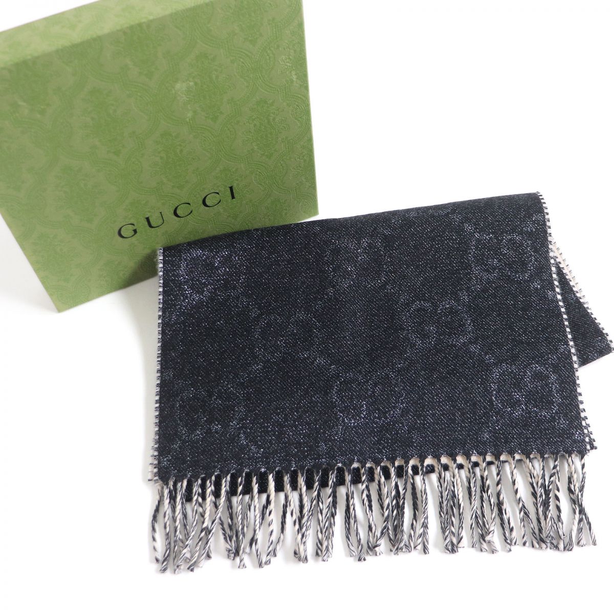 GUCCI scarf ー Black x beige 34×190cm
