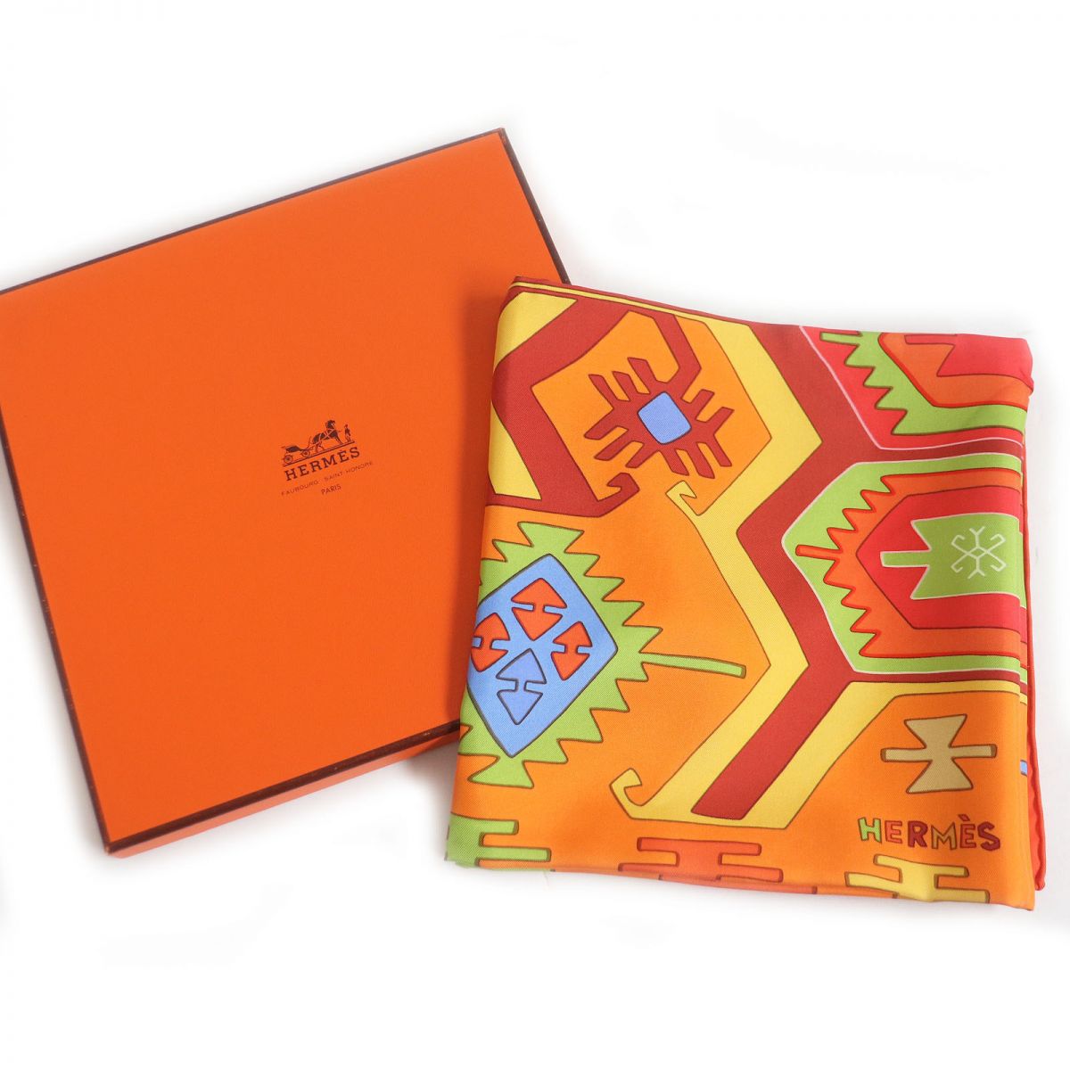 HERMES scarf silk Orange Carre90