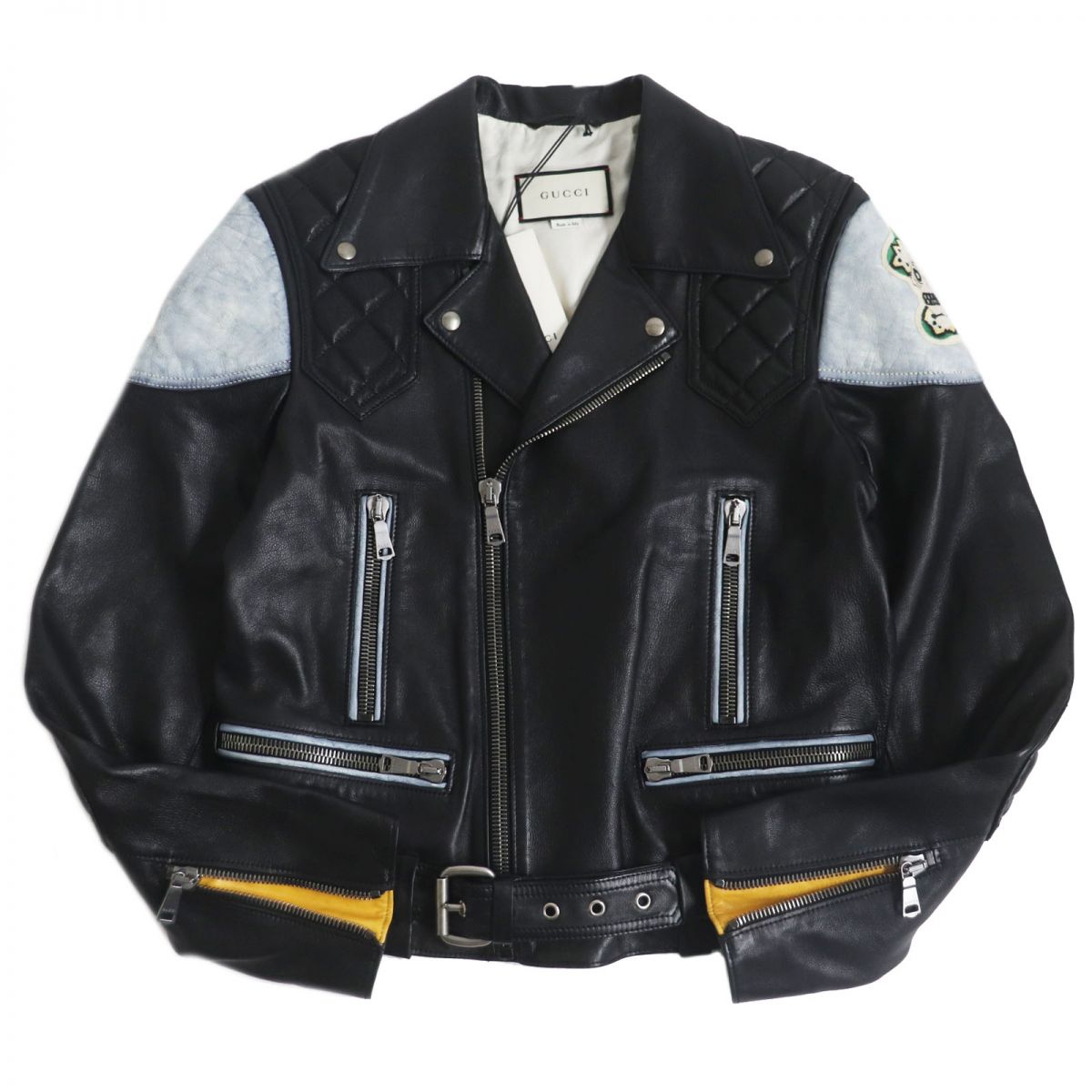 GUCCI leather jacket Outer: Cowhide, Part: Sheepskin, Filling: 100% Polyurethane, Part: 100% Polyester, Lining: 100% Rayon black mens 48 Used
