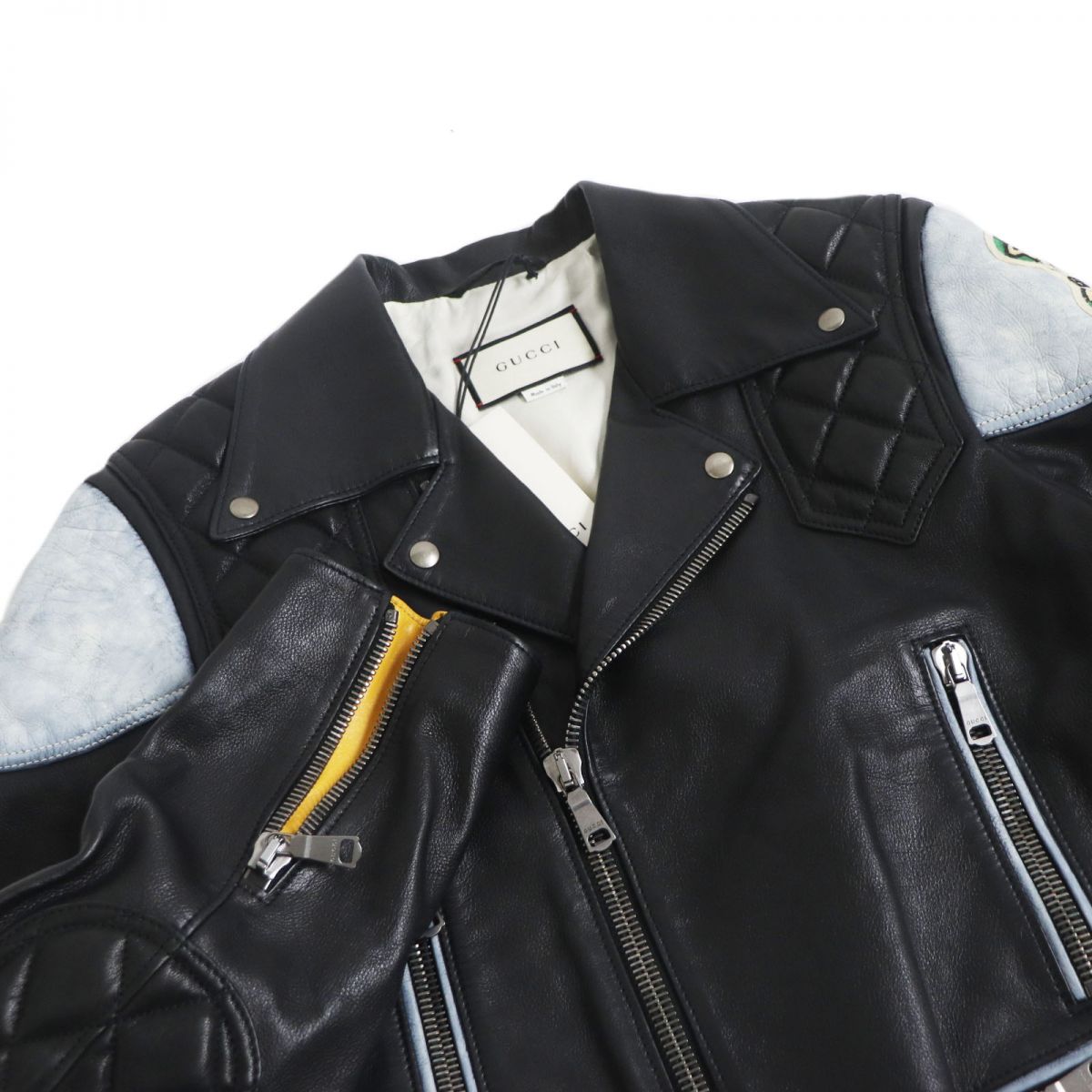 GUCCI leather jacket Outer: Cowhide, Part: Sheepskin, Filling: 100% Polyurethane, Part: 100% Polyester, Lining: 100% Rayon black mens 48 Used