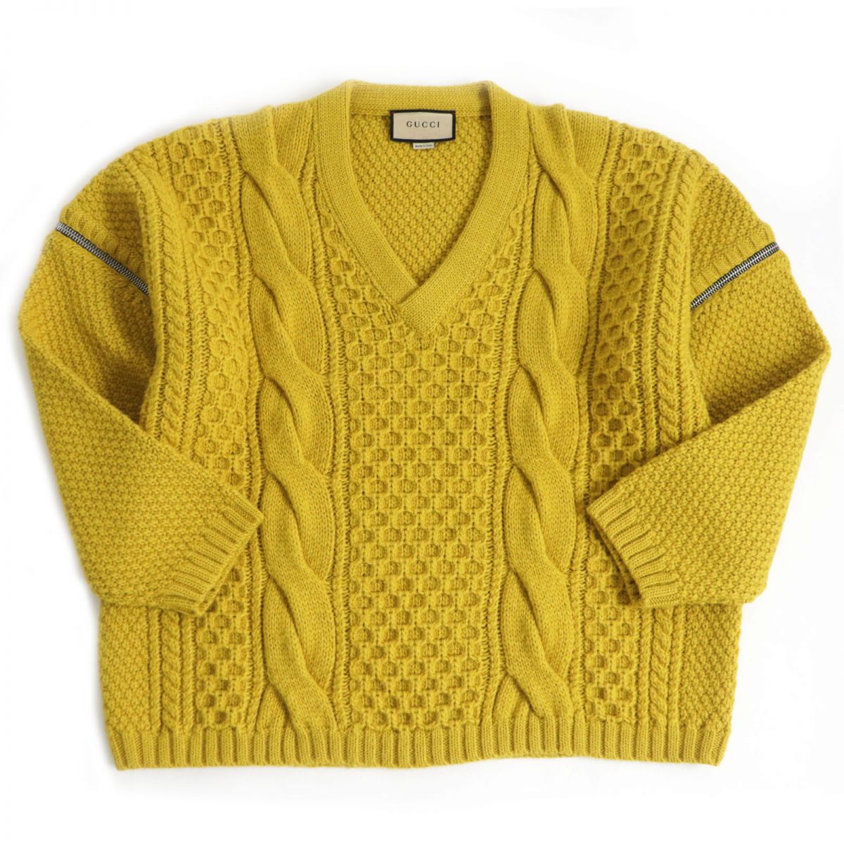 GUCCI knit Main: 100% wool, Part: 98% wool, Part: 1% polyurethane, Part: 1% nylon, Part: 100% polyester mustard mens XL Used