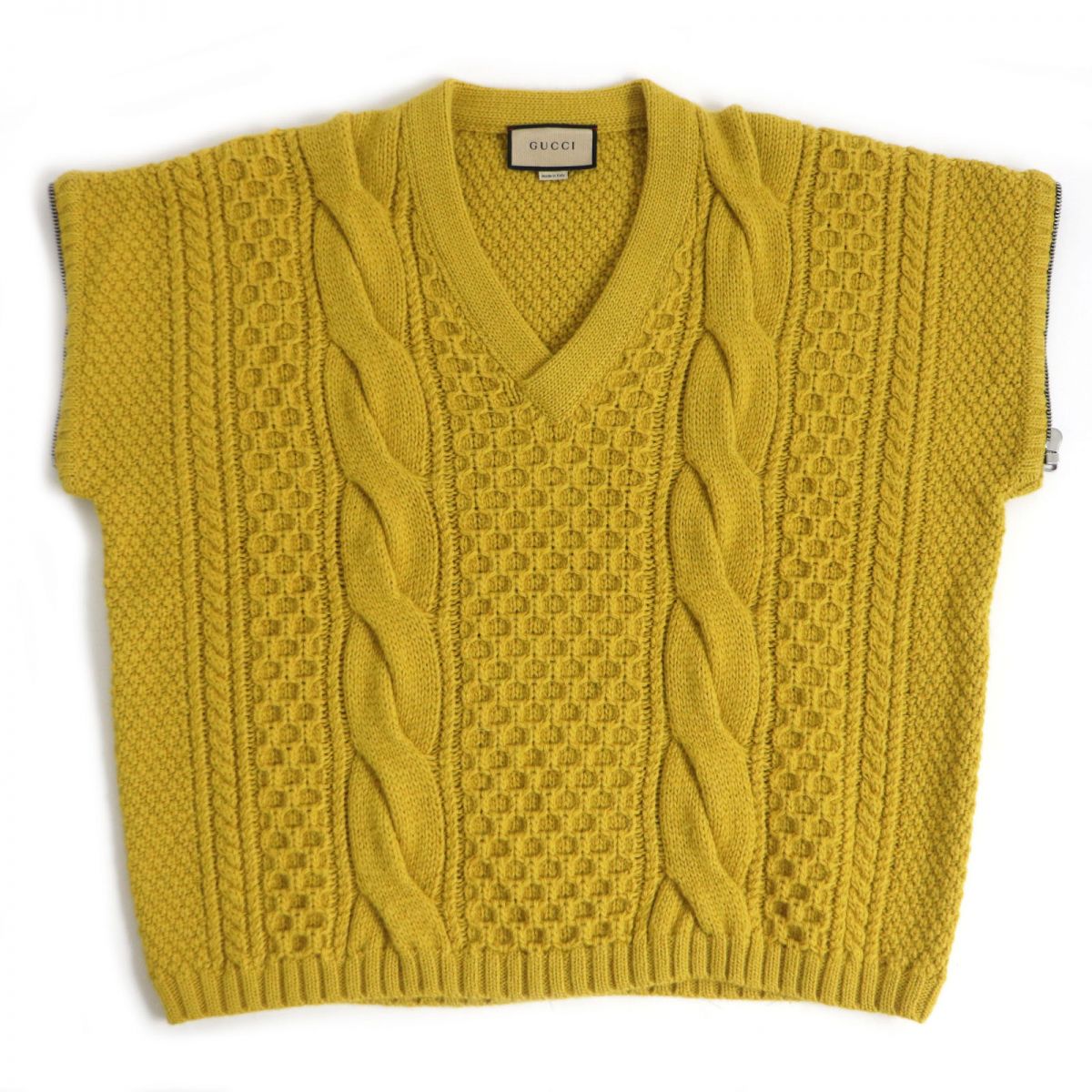 GUCCI knit Main: 100% wool, Part: 98% wool, Part: 1% polyurethane, Part: 1% nylon, Part: 100% polyester mustard mens XL Used