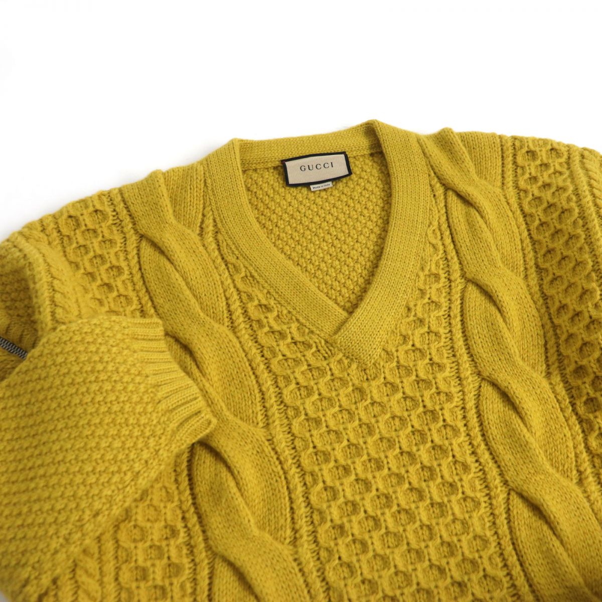 GUCCI knit Main: 100% wool, Part: 98% wool, Part: 1% polyurethane, Part: 1% nylon, Part: 100% polyester mustard mens XL Used