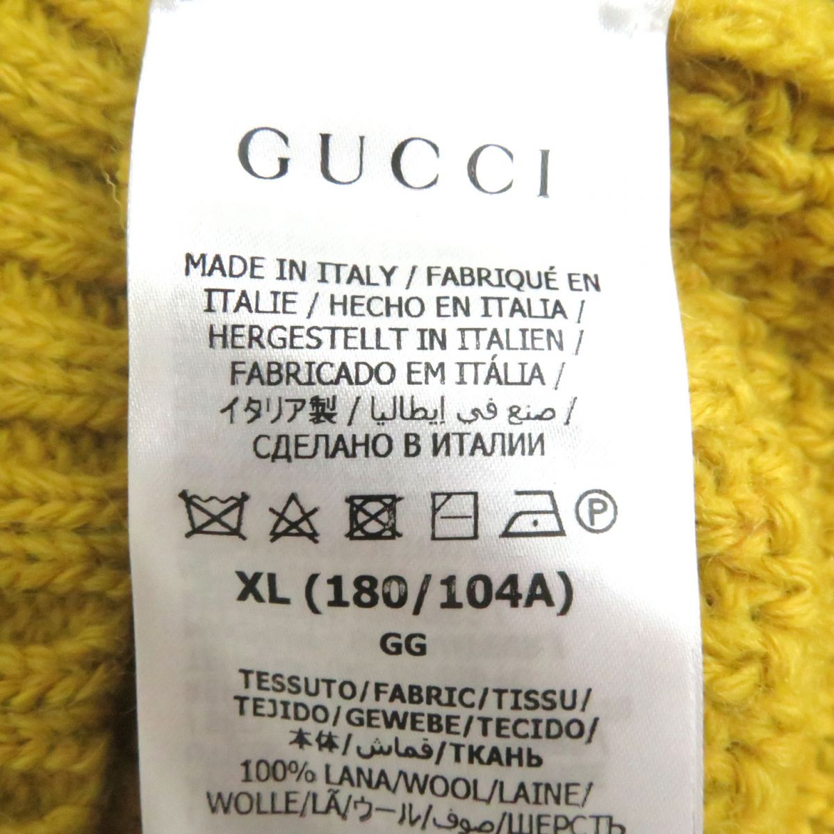 GUCCI knit Main: 100% wool, Part: 98% wool, Part: 1% polyurethane, Part: 1% nylon, Part: 100% polyester mustard mens XL Used
