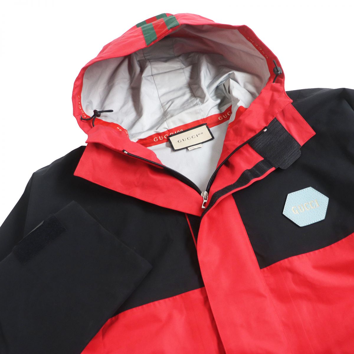 GUCCI Mountain Hoodie Main: 59% cotton, Main: 41% nylon, Part: 65% rayon, Part: 35% cotton, Filling: 100% polyester Red x black mens 48 Used