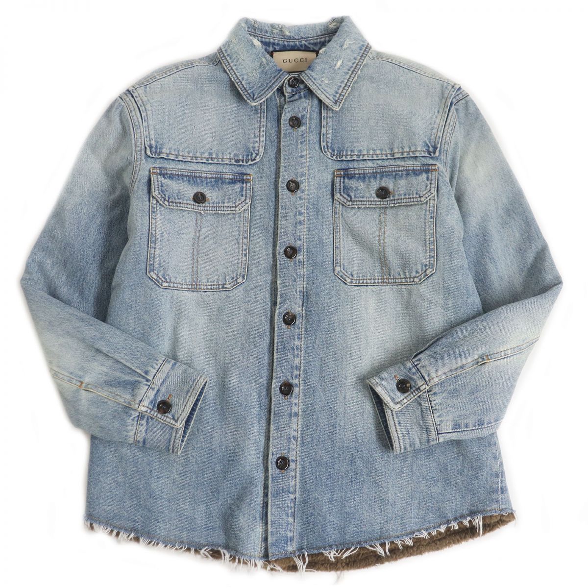 GUCCI Denim Jacket Main: 100% cotton, Part: 80% acrylic, Part: 20% polyester, Sleeve lining: 68% rayon, Sleeve lining: 32% silk Indigo blue mens 44 Used