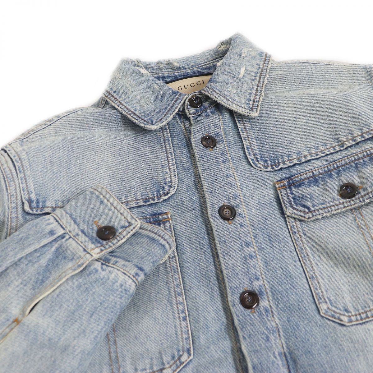 GUCCI Denim Jacket Main: 100% cotton, Part: 80% acrylic, Part: 20% polyester, Sleeve lining: 68% rayon, Sleeve lining: 32% silk Indigo blue mens 44 Used