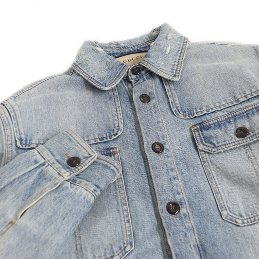 GUCCI Denim Jacket Main: 100% cotton, Part: 80% acrylic, Part: 20% polyester, Sleeve lining: 68% rayon, Sleeve lining: 32% silk Indigo blue mens 44 Used