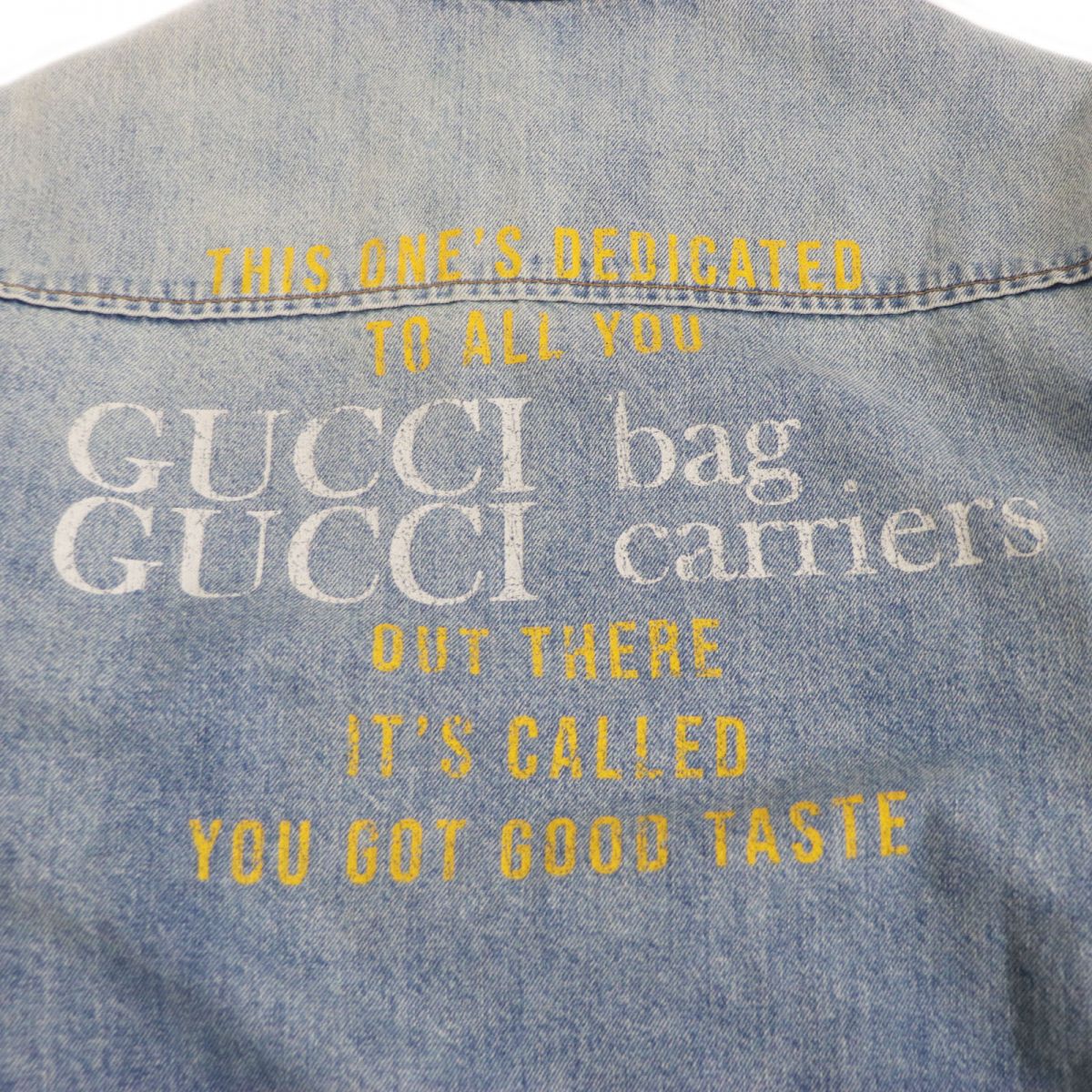 GUCCI Denim Jacket Main: 100% cotton, Part: 80% acrylic, Part: 20% polyester, Sleeve lining: 68% rayon, Sleeve lining: 32% silk Indigo blue mens 44 Used