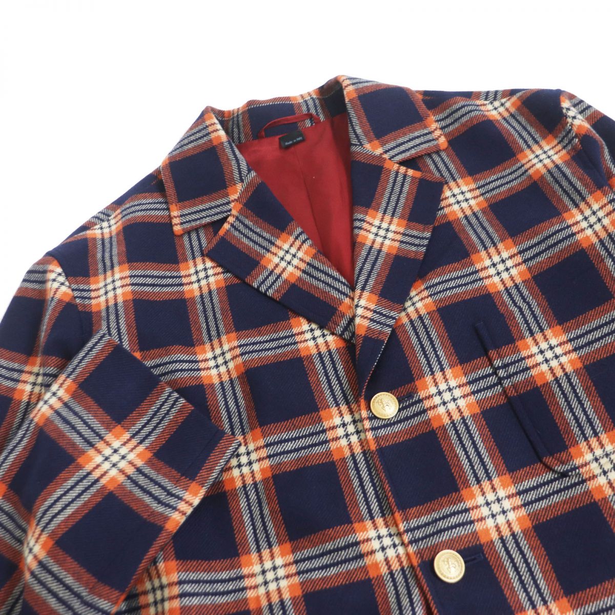 GUCCI Jacket Main: 100% cashmere, Lining: 100% rayon, Part: 100% polyester, Part: 90% polyester, Part: 6% rayon Navy x orange mens 46 Used