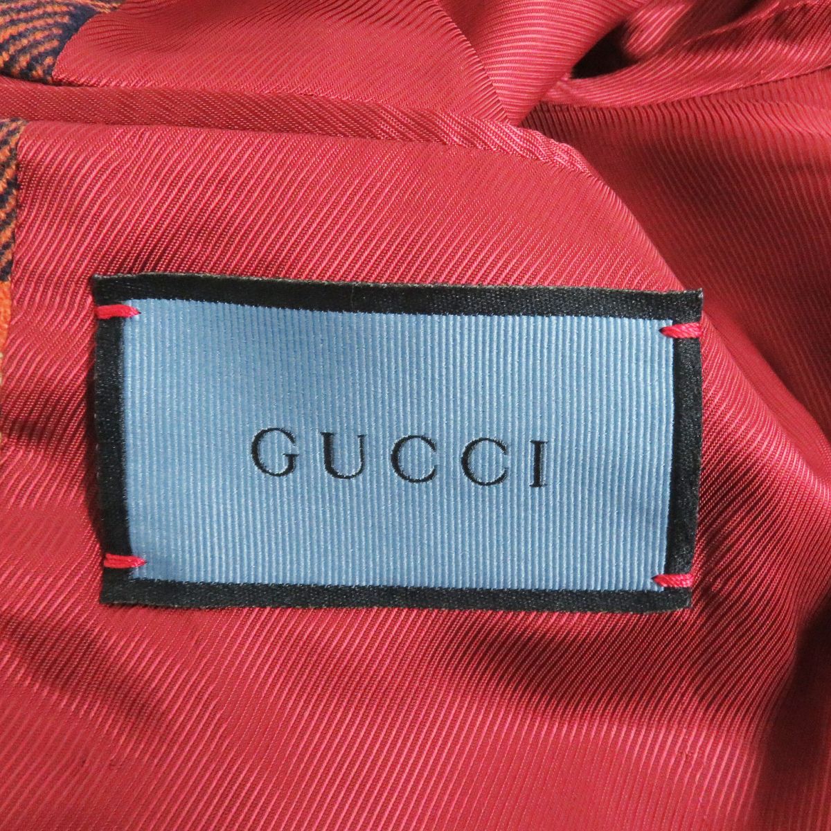 GUCCI Jacket Main: 100% cashmere, Lining: 100% rayon, Part: 100% polyester, Part: 90% polyester, Part: 6% rayon Navy x orange mens 46 Used
