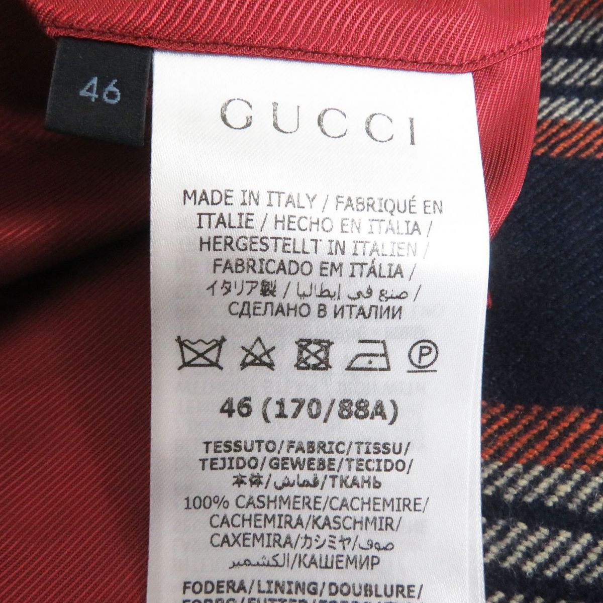 GUCCI Jacket Main: 100% cashmere, Lining: 100% rayon, Part: 100% polyester, Part: 90% polyester, Part: 6% rayon Navy x orange mens 46 Used
