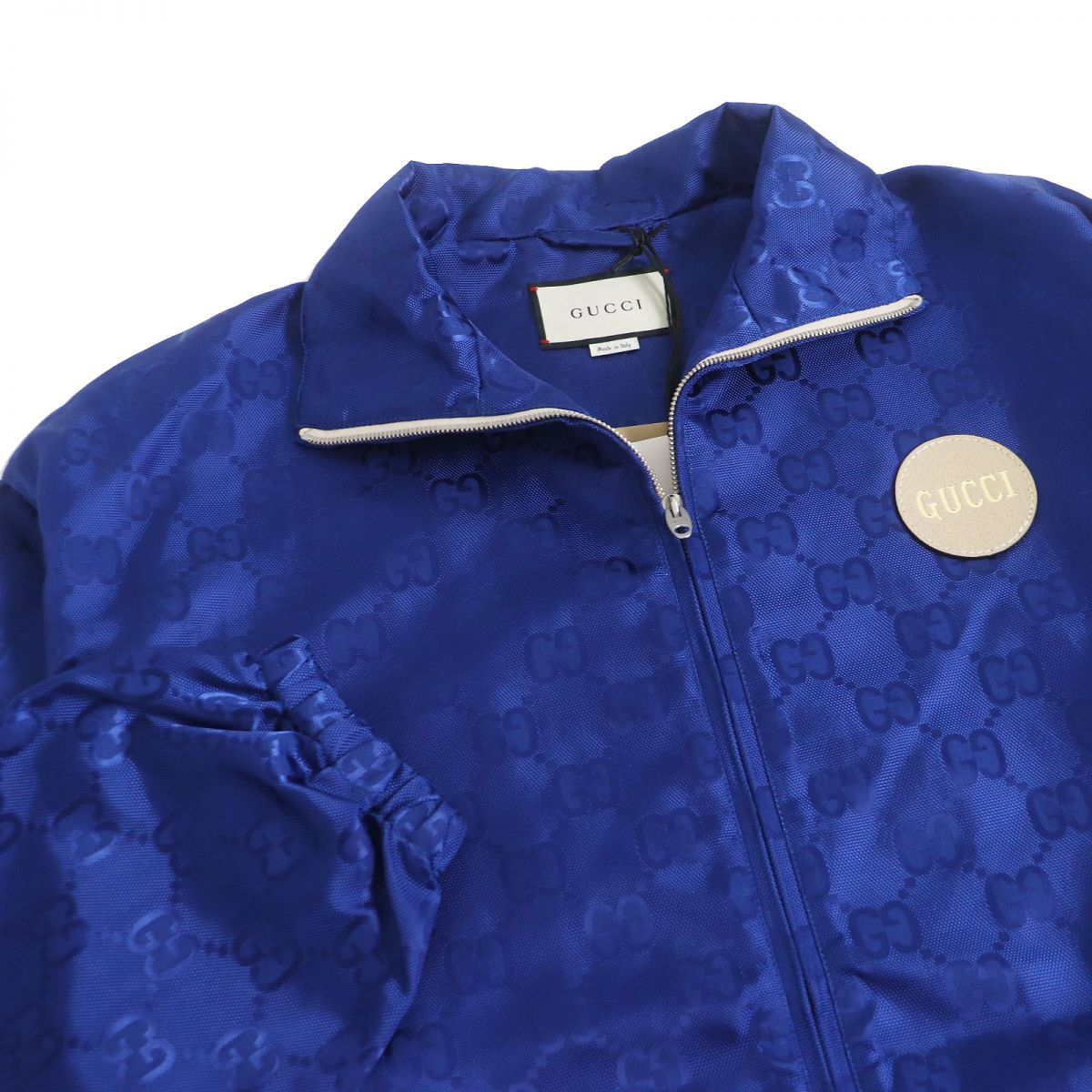 GUCCI Track jacket Main: 100% nylon, Part: 100% leather blue mens 44 Used