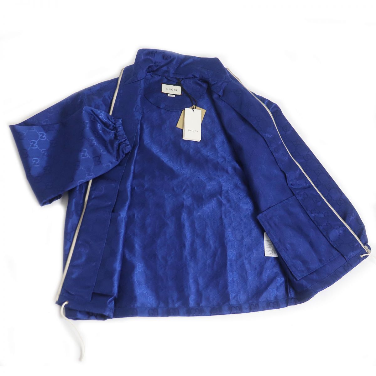 GUCCI Track jacket Main: 100% nylon, Part: 100% leather blue mens 44 Used