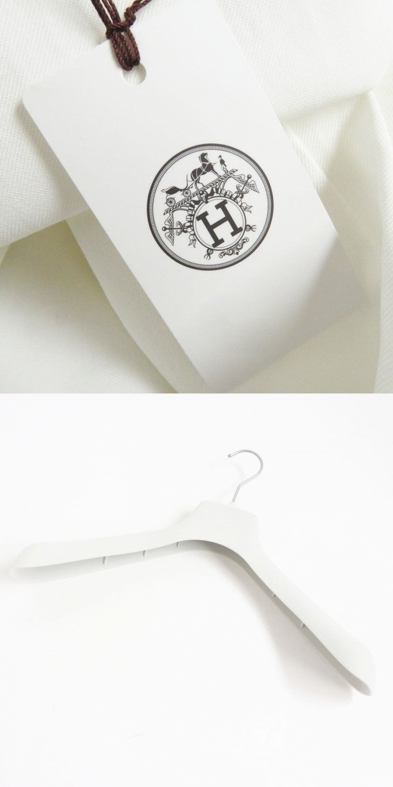 HERMES Long sleeve shirt Main: 54% rayon, Main: 46% cotton, Leather part: cowhide, Part: 100% cotton white mens 46 Used