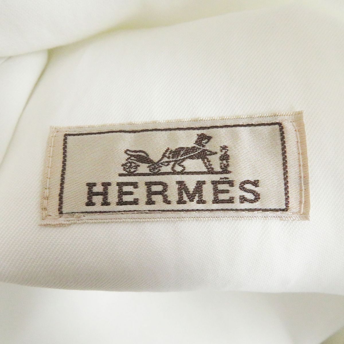 HERMES Long sleeve shirt Main: 54% rayon, Main: 46% cotton, Leather part: cowhide, Part: 100% cotton white mens 46 Used