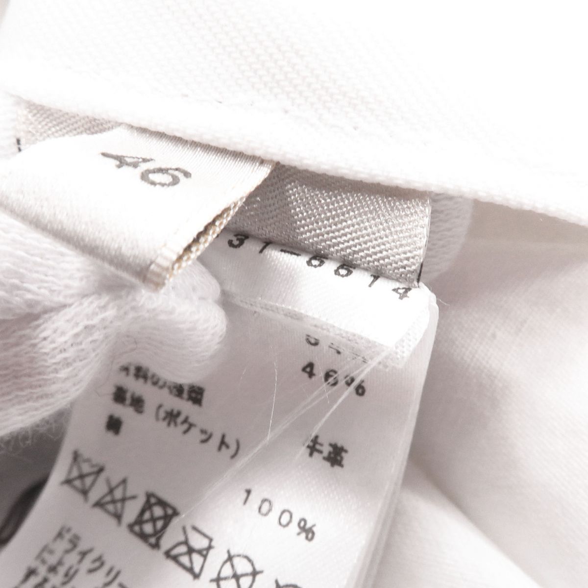 HERMES Long sleeve shirt Main: 54% rayon, Main: 46% cotton, Leather part: cowhide, Part: 100% cotton white mens 46 Used
