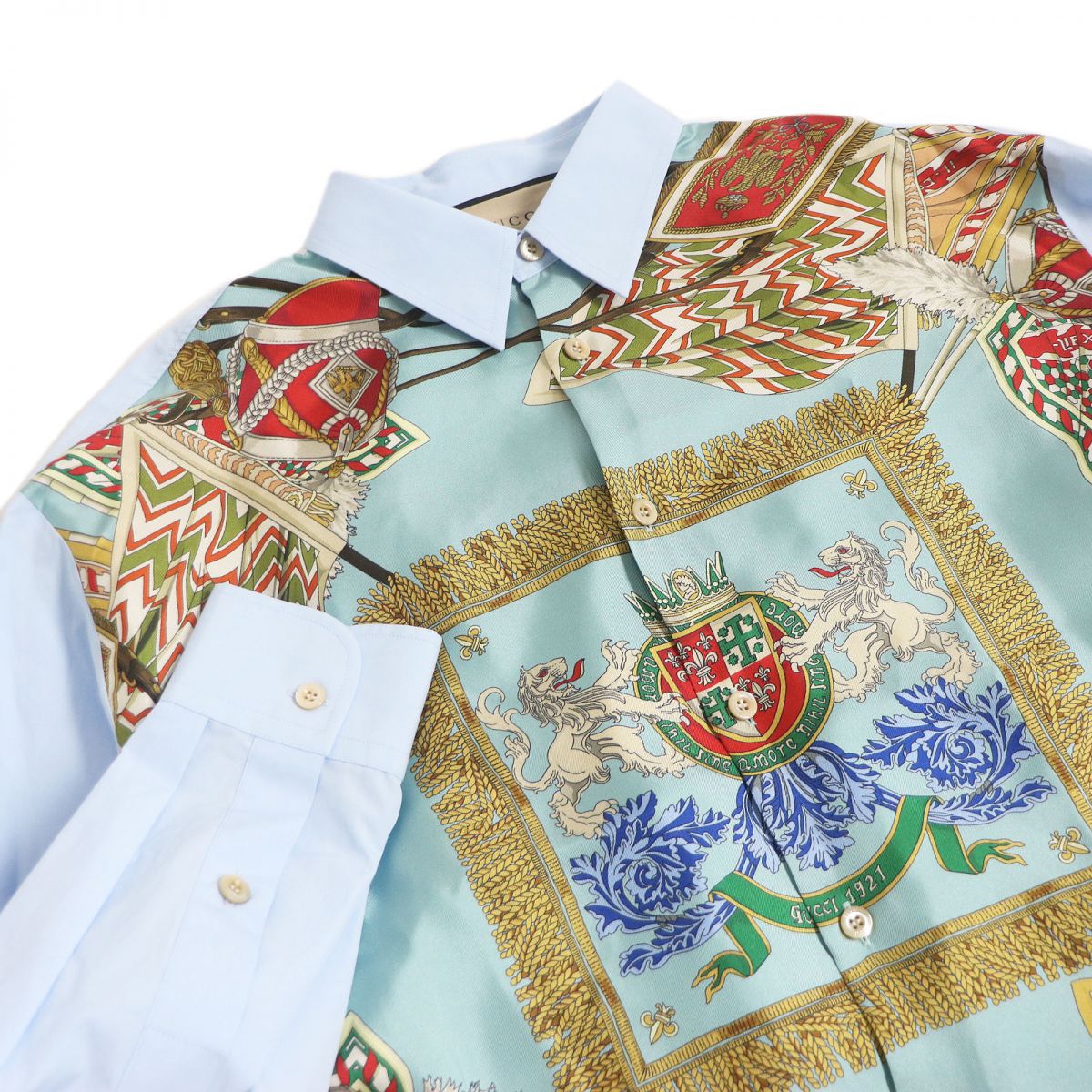 GUCCI Long sleeve shirt Main: 100% cotton, Part: 100% silk Light blue mens 46 Used