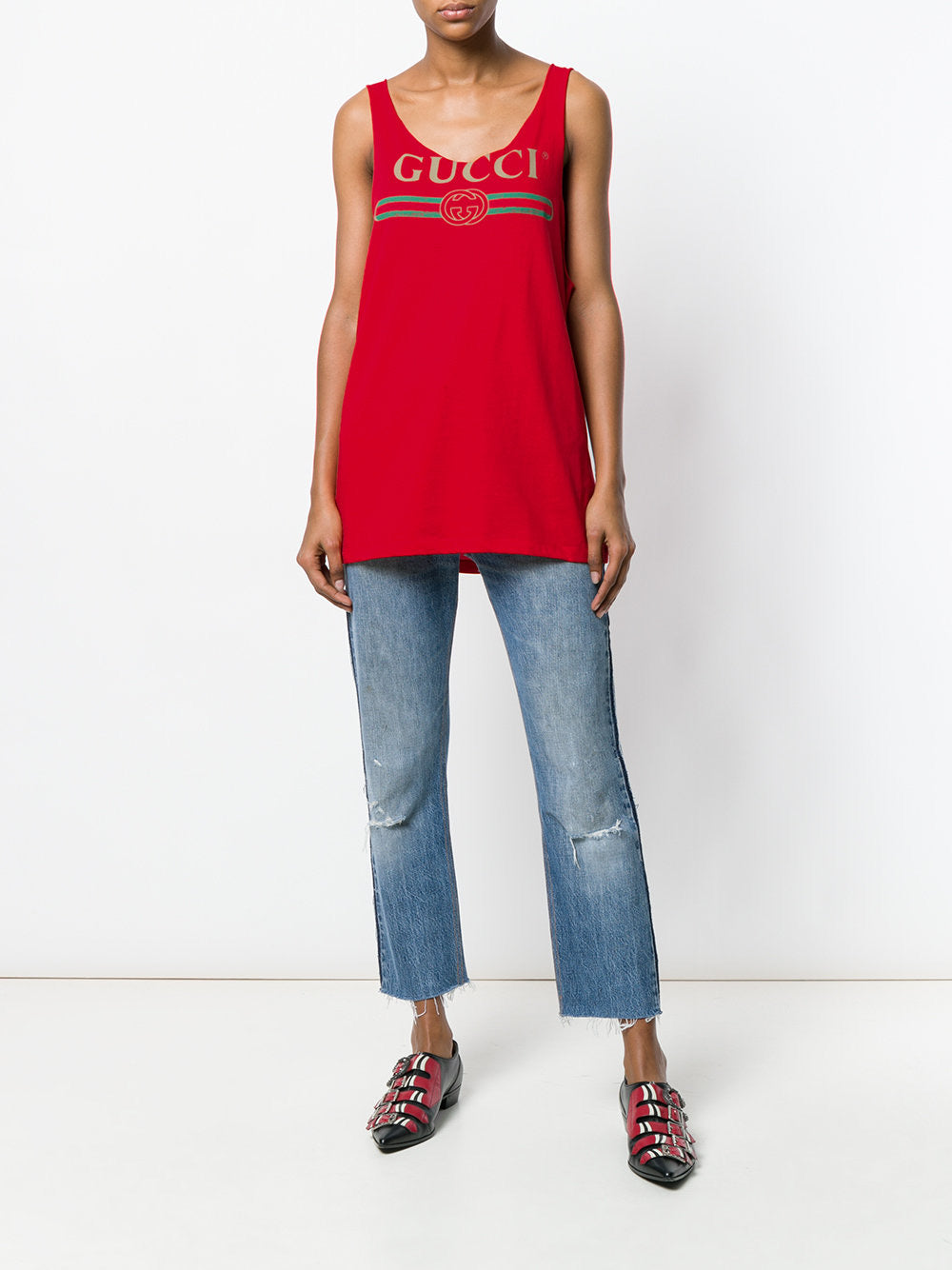 Gucci Vintage Logo Print Red Tank Top