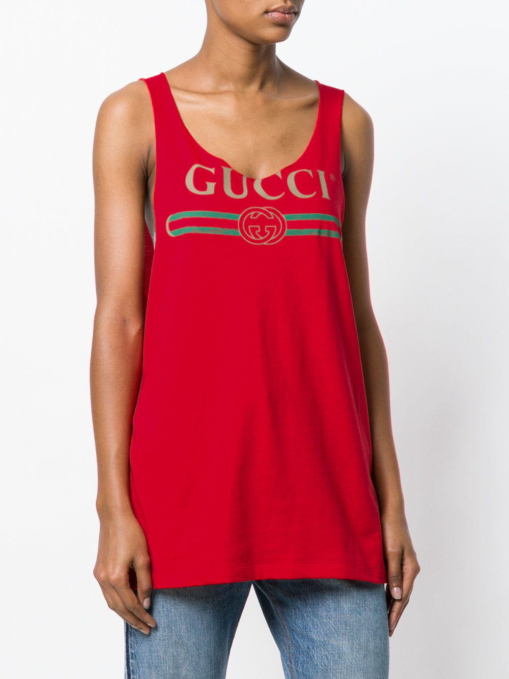 Gucci Vintage Logo Print Red Tank Top