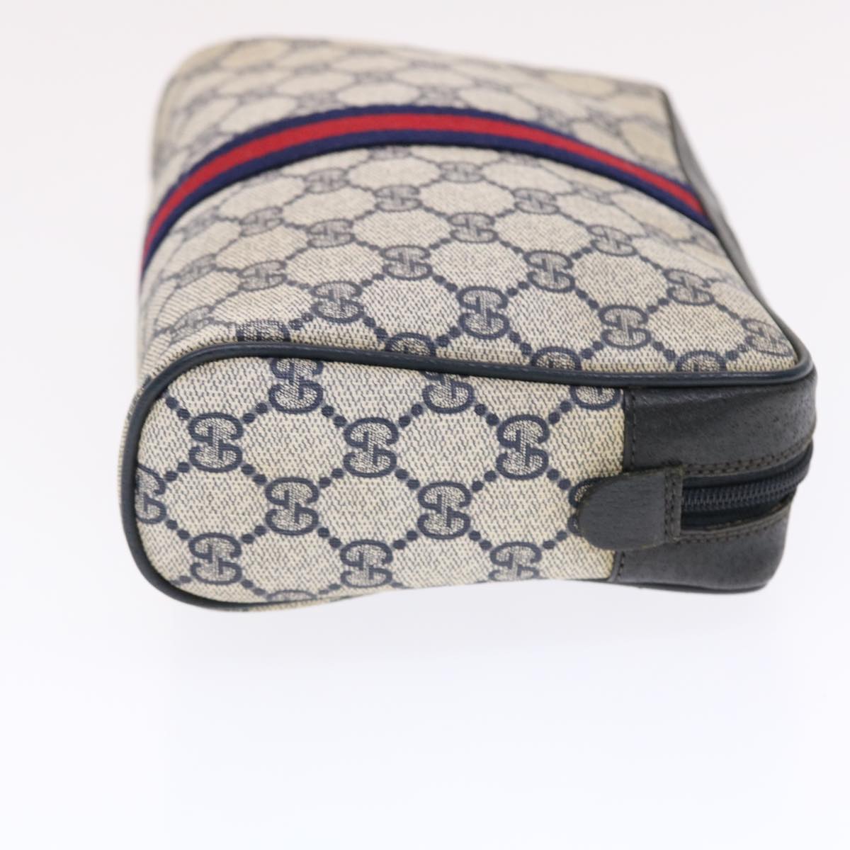 GUCCI GG Canvas Sherry Line Clutch Bag Gray Red Navy 14�E014�E3553  tb799