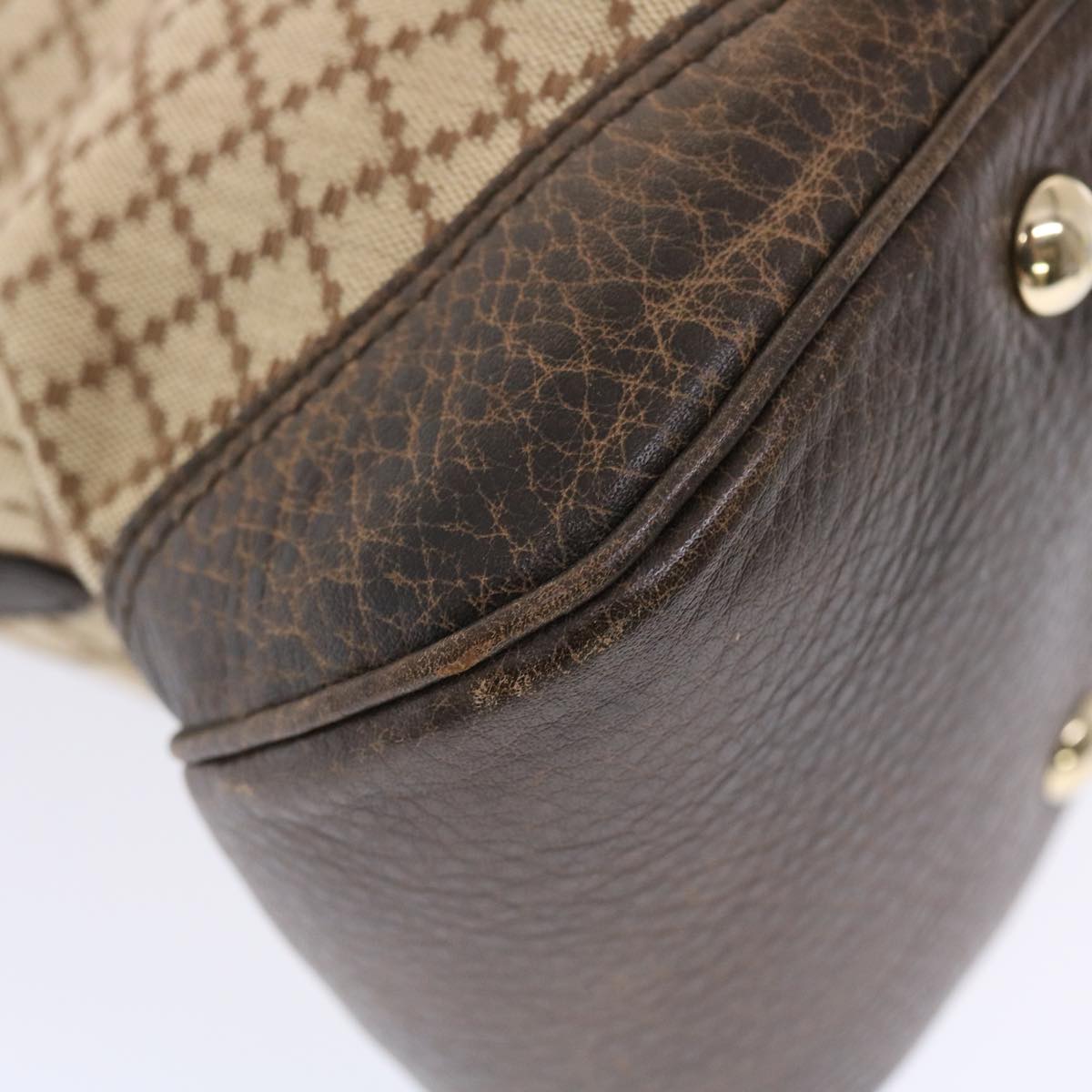 GUCCI Diamante Hand Bag Canvas Leather 2way Brown Beige 247286  tb817