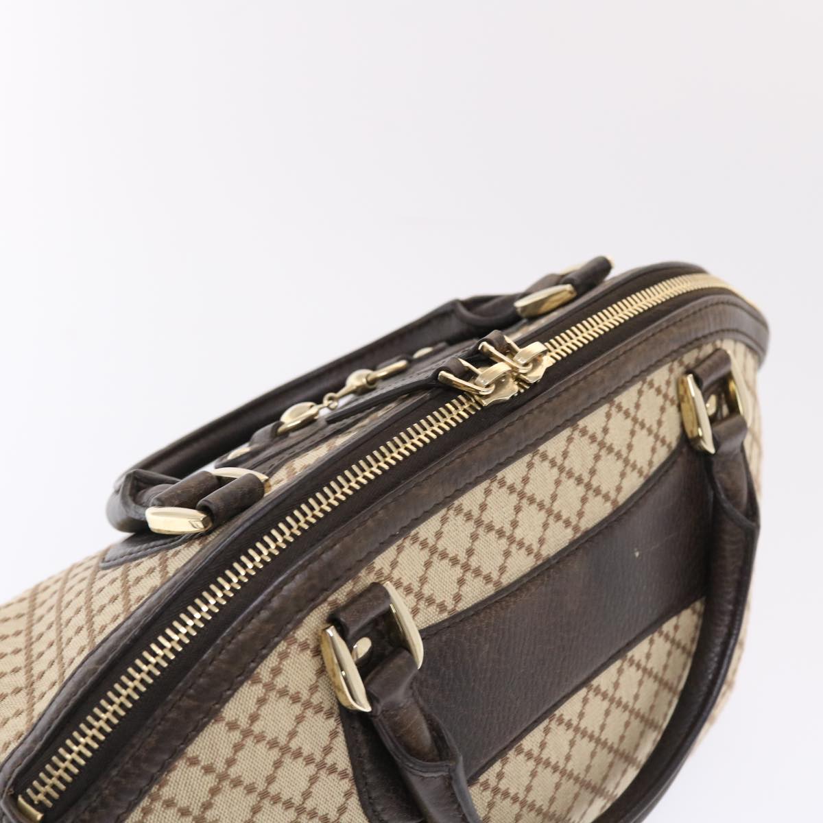 GUCCI Diamante Hand Bag Canvas Leather 2way Brown Beige 247286  tb817