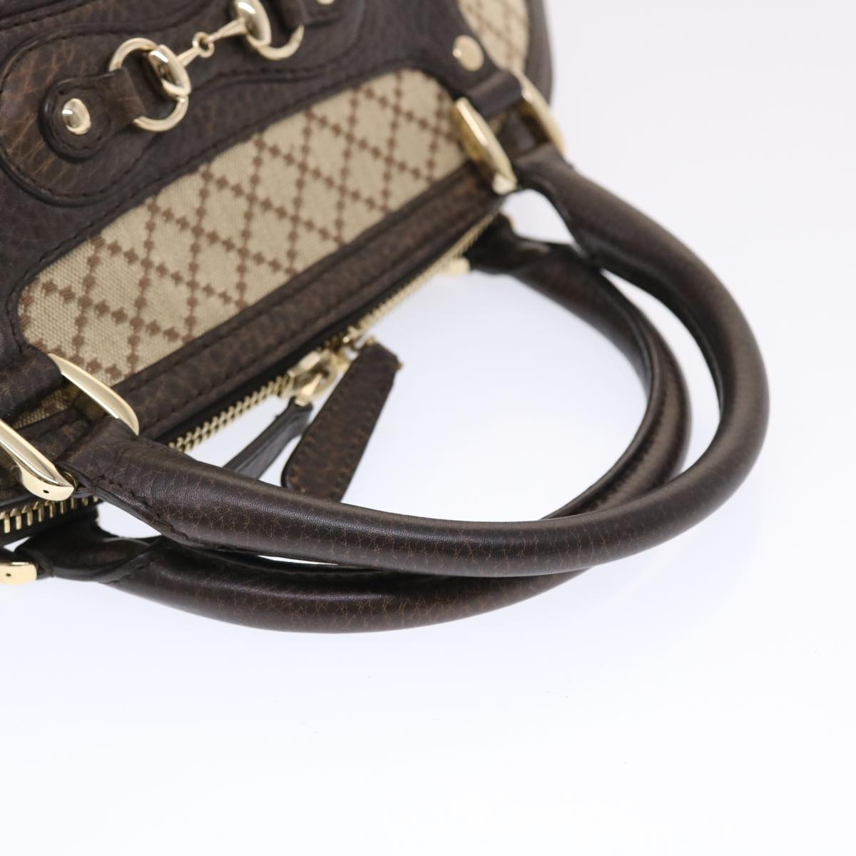GUCCI Diamante Hand Bag Canvas Leather 2way Brown Beige 247286  tb817