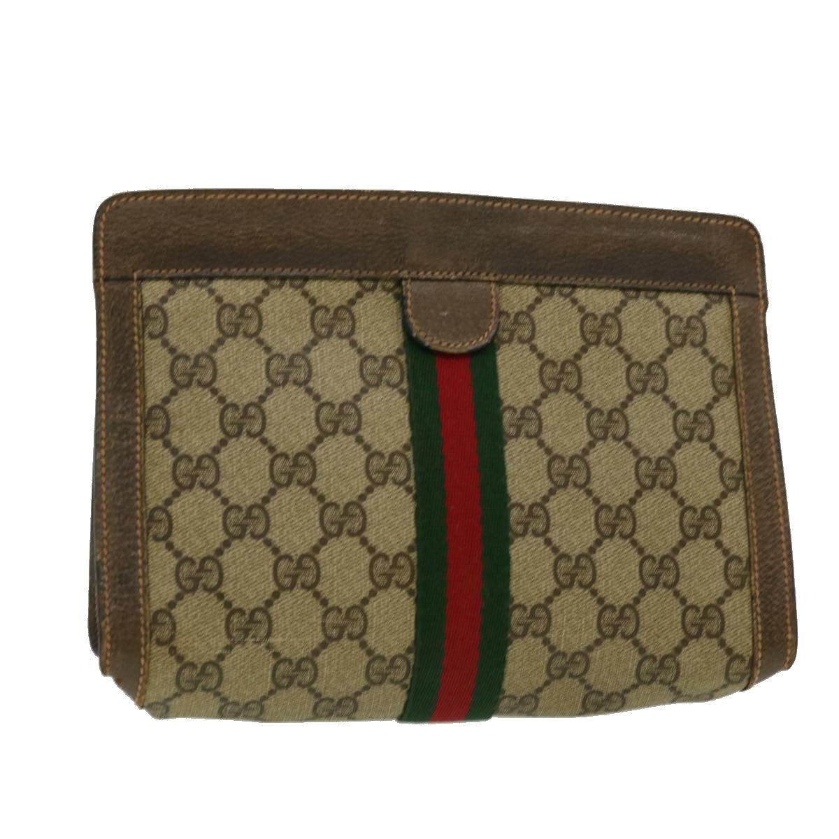 GUCCI GG Canvas Web Sherry Line Clutch Bag Beige Green Red  th2821