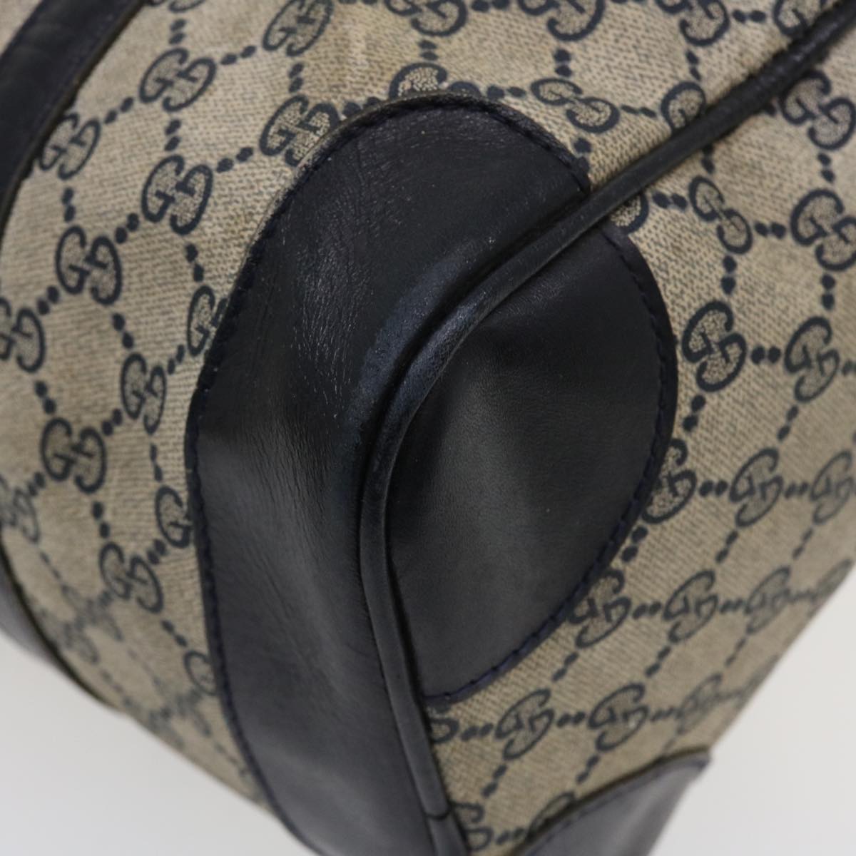 Gucci GG Canvas Boston Bag PVC Leather Gray Navy  th3293