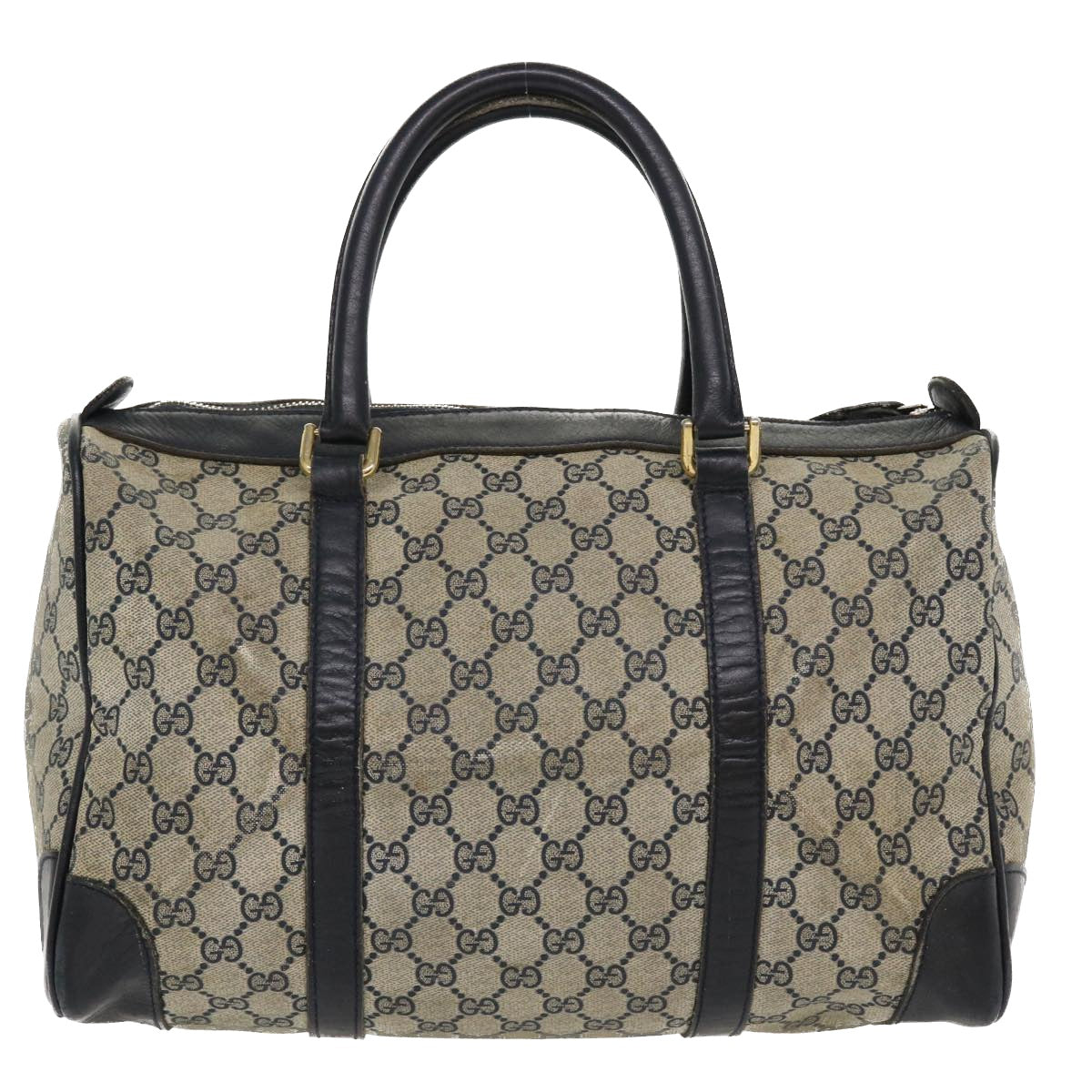 Gucci GG Canvas Boston Bag PVC Leather Gray Navy  th3293