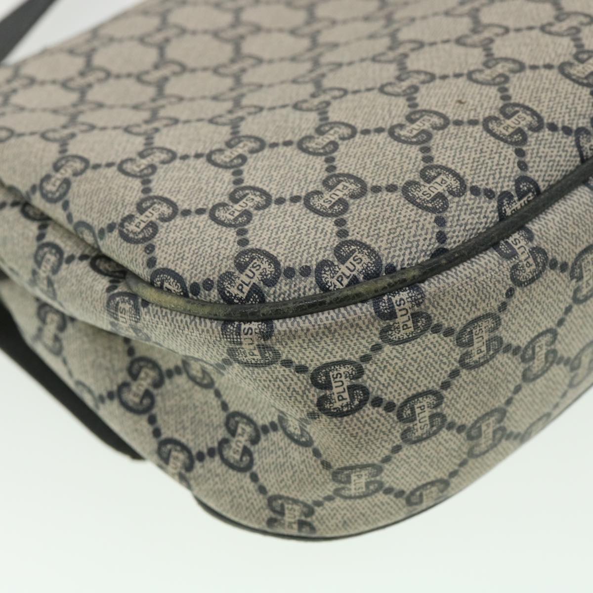 GUCCI GG Plus Canvas Shoulder Bag PVC Leather Gray Navy  th3486