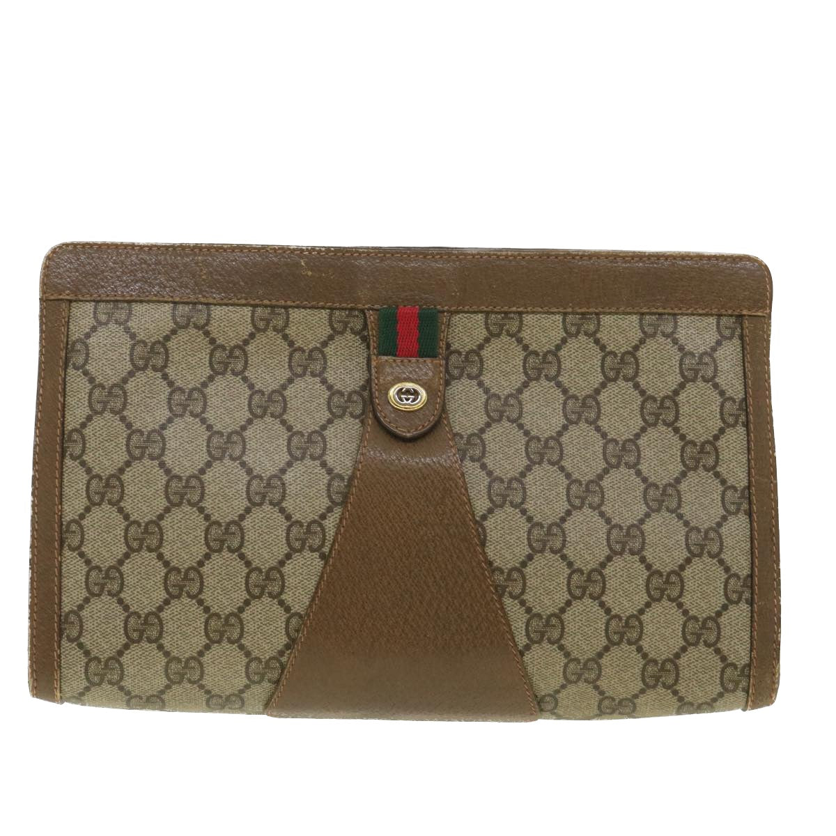 GUCCI GG Canvas Web Sherry Line Clutch Bag Beige Red Green 89 01 033  th3487