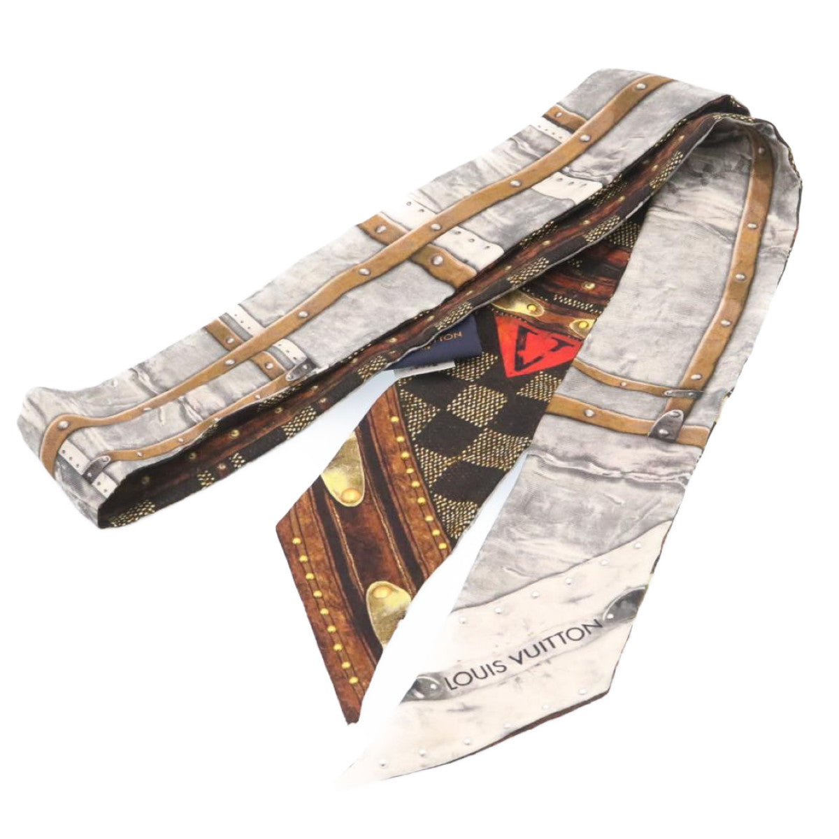 LOUIS VUITTON Bando Scarf Silk Black Gray LV Auth am2335s
