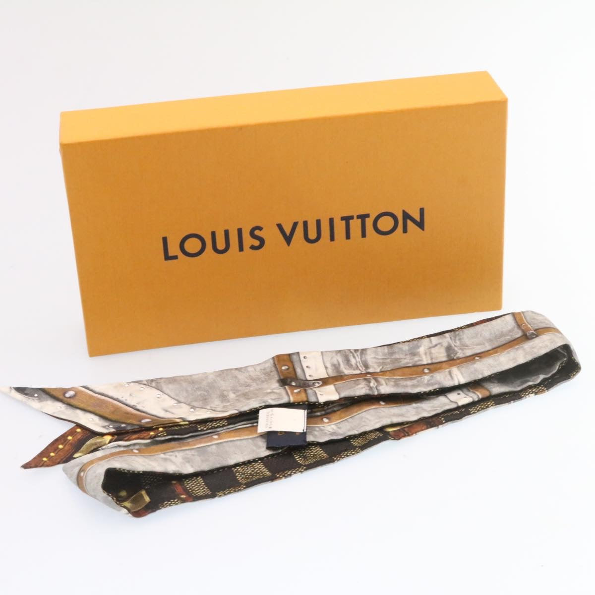 LOUIS VUITTON Bando Scarf Silk Black Gray LV Auth am2335s