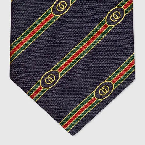 Gucci Interlocking G Web Silk Jacquard Tie in Navy