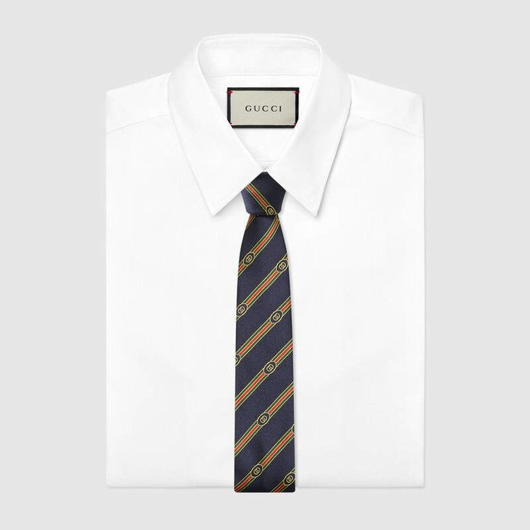 Gucci Interlocking G Web Silk Jacquard Tie in Navy