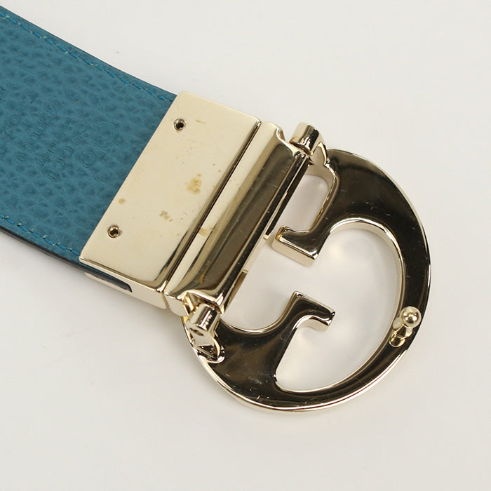 GUCCI 450000 CAO2G belt Interlocking G belt Reversible wide belt leather black.Turquoise mens
