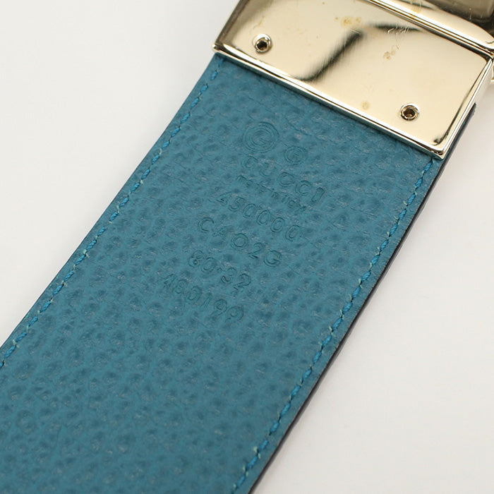 GUCCI 450000 CAO2G belt Interlocking G belt Reversible wide belt leather black.Turquoise mens