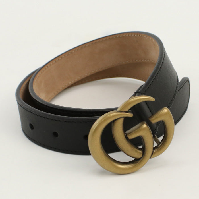 GUCCI 432707 B960X 1000 belt double G slim belt leather black unisex
