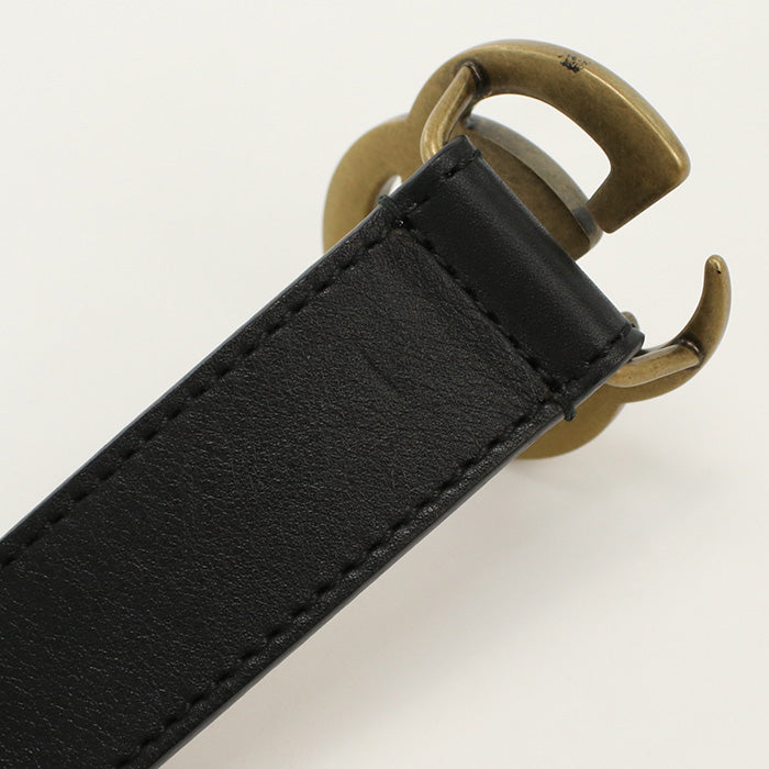 GUCCI 432707 B960X 1000 belt double G slim belt leather black unisex