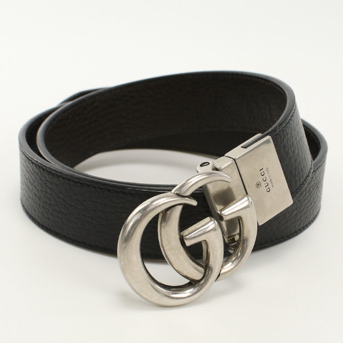 GUCCI 643847 CAO2N belt Double G reversible Slim belt leather black mens