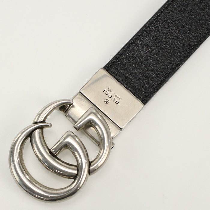 GUCCI 643847 CAO2N belt Double G reversible Slim belt leather black mens