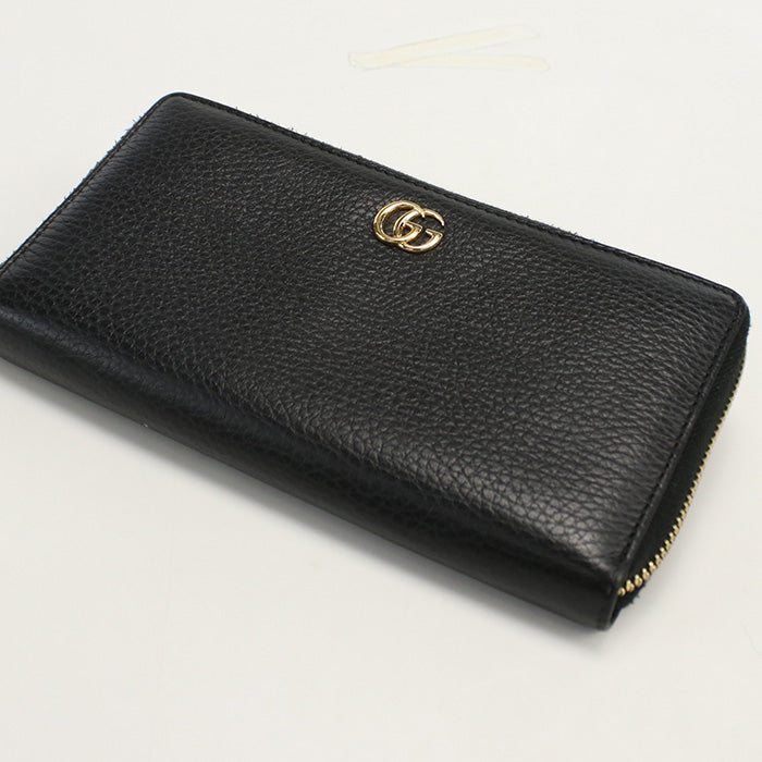 GUCCI 456117 CAO0G 1000 Long Wallet GG Marmont Zip Around Purse black Women(unisex)