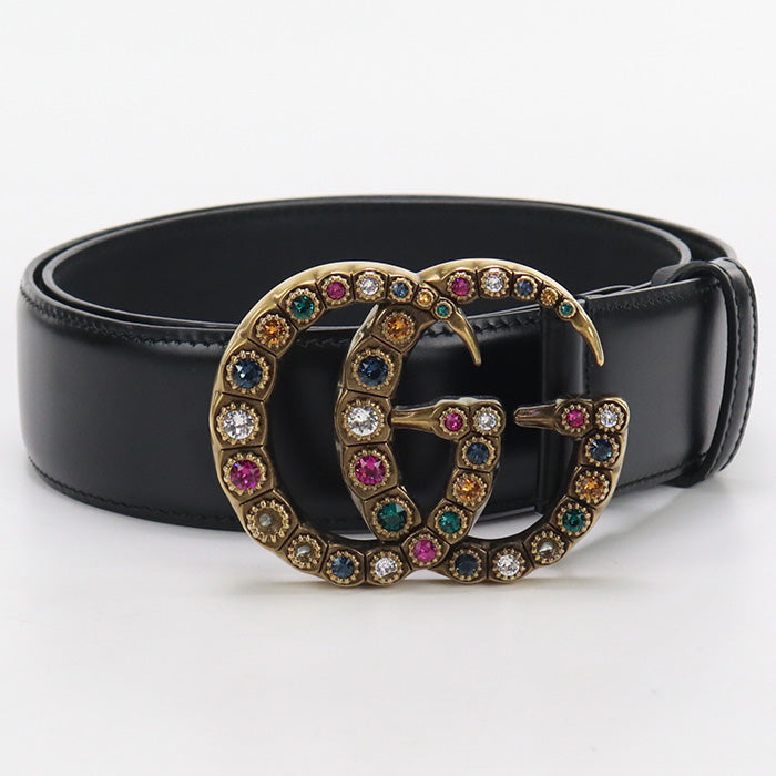 GUCCI 476341 belt GG Marmont Crystal Rhinestone leather black mens