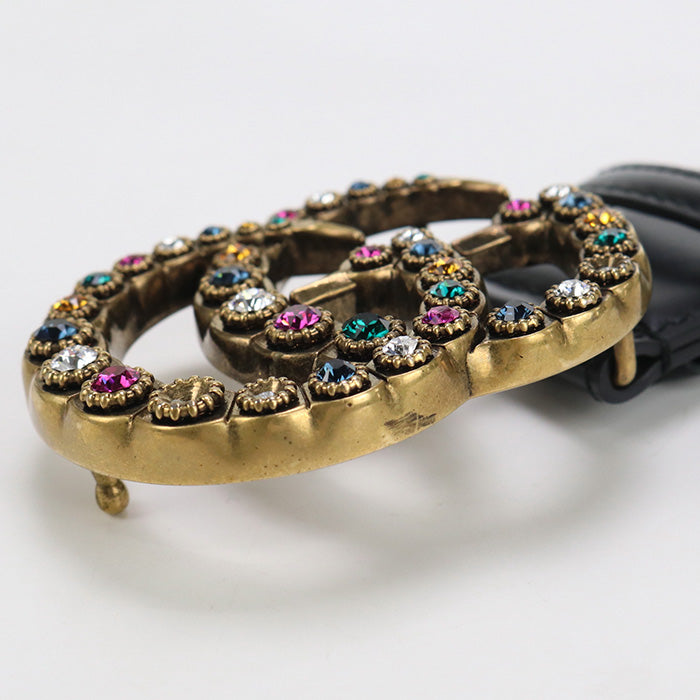 GUCCI 476341 belt GG Marmont Crystal Rhinestone leather black mens
