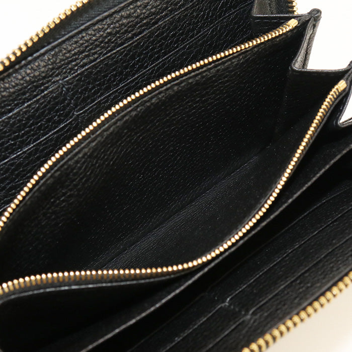 GUCCI 658691 Long Wallet GUCCI logo Zip around wallet Purse leather black unisex